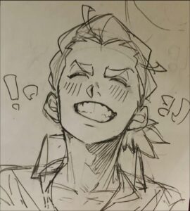 a painting of a man with a black and white striped shirt