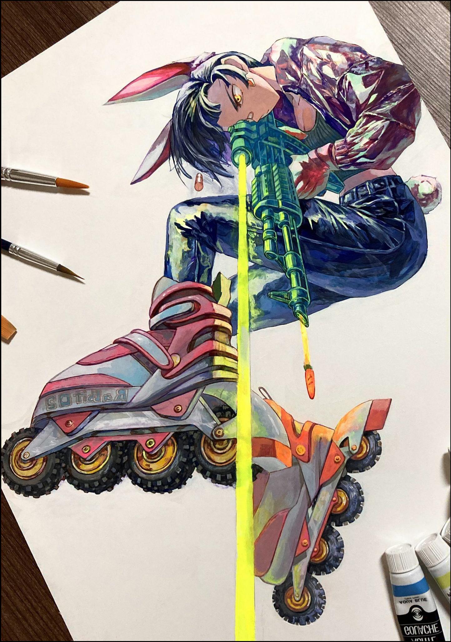 a pair of skateboards are decorated with colorful designs