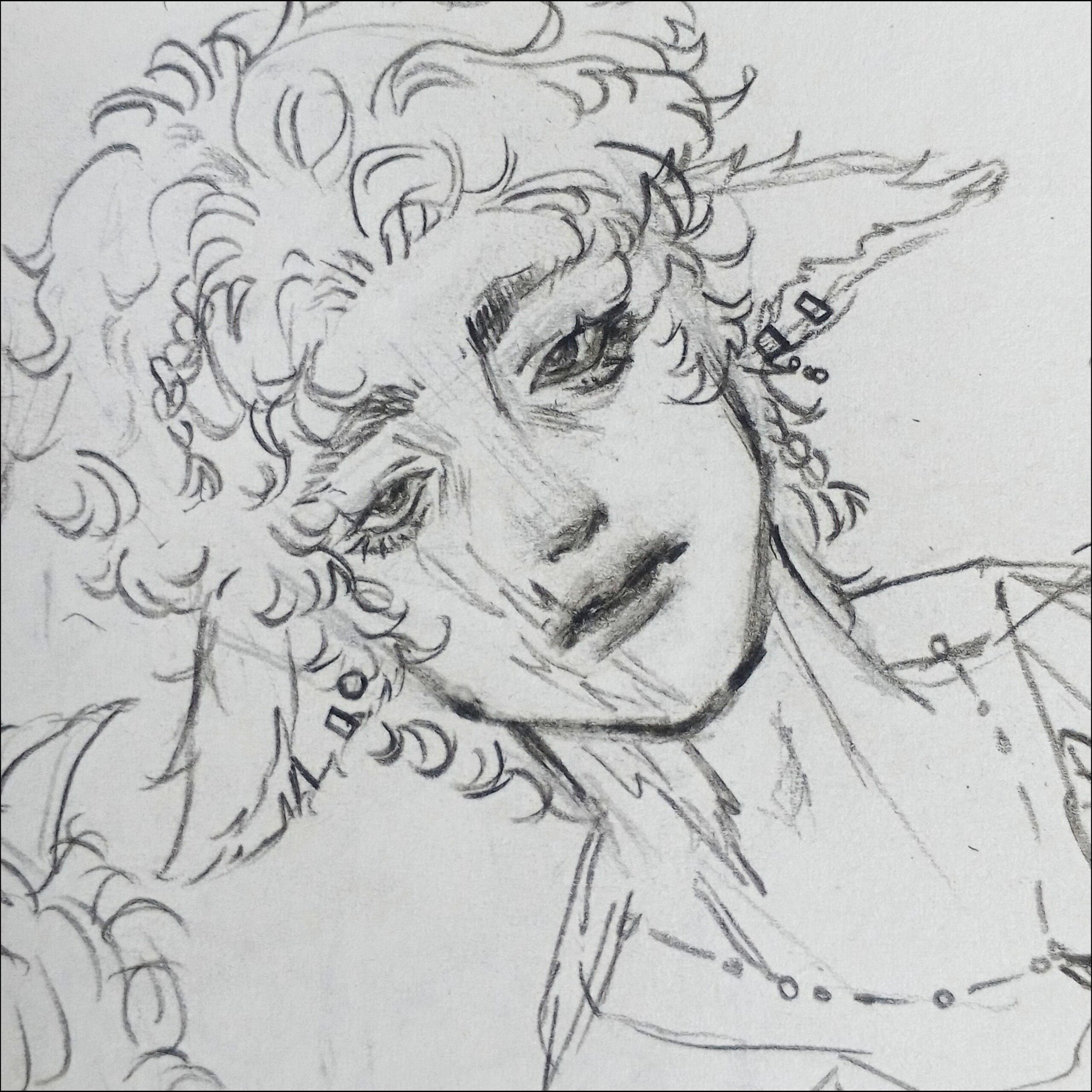 a painting of a person with a large, black bird on a white background