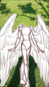 a painting of a bird on a grassy field