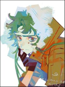 a painting of a man with a cat on his head