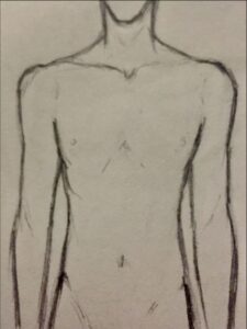 a painting of a person with a black and white background