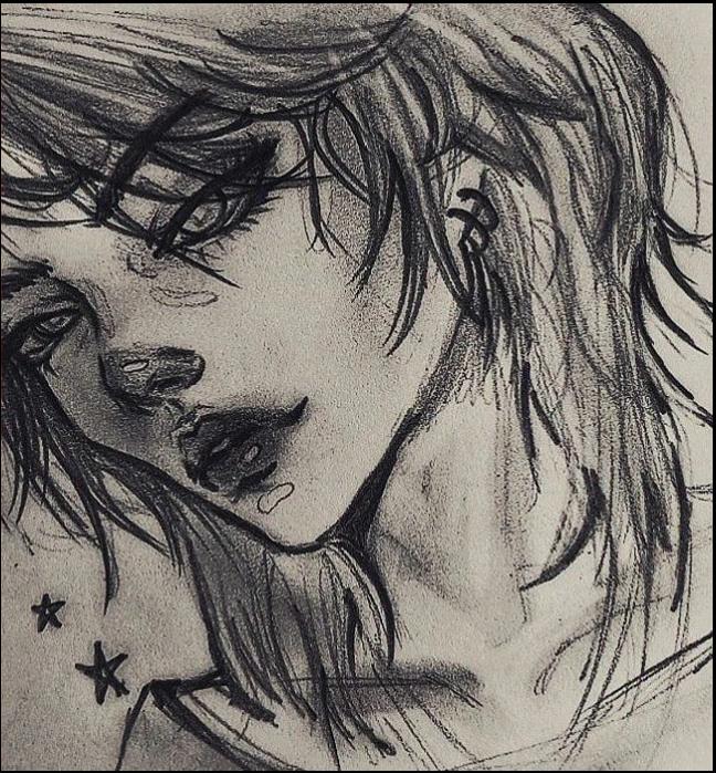 a painting of a person with a black and white background