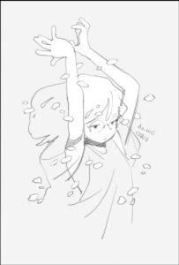 a painting of a woman in a black and white photo