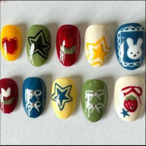 a number of different colored and decorated doughnuts