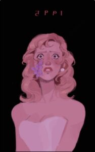 a doll with a pink hair and a pink tie