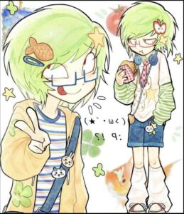 a painting of a woman with a blue and white striped shirt and a blue and white striped tie