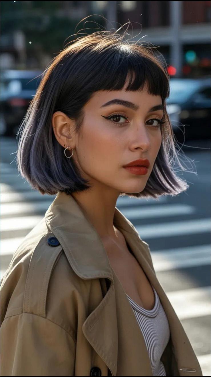 a woman in a black dress is looking at a cell phone