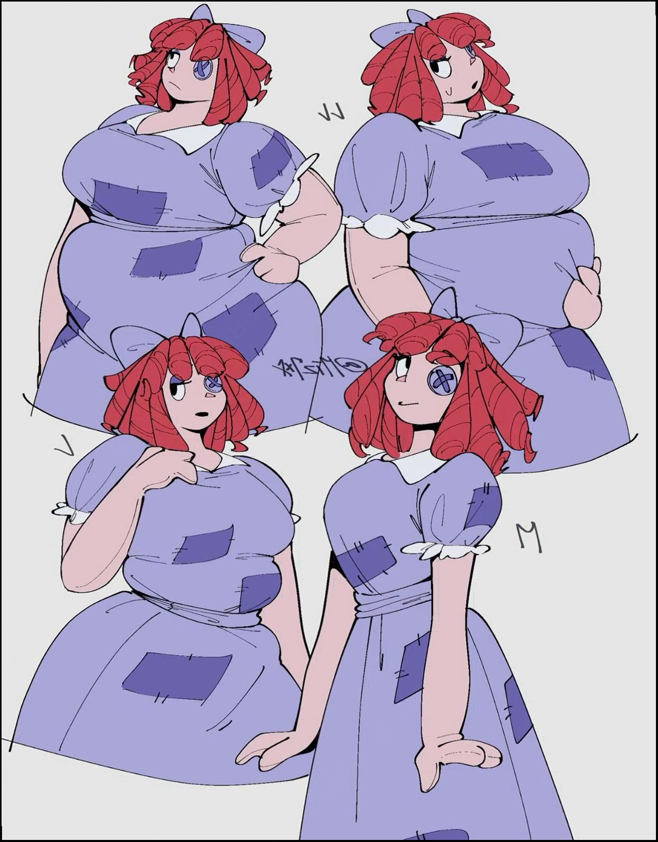 two women in a red dress and one in a blue dress