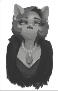 a woman with a face painted on her head