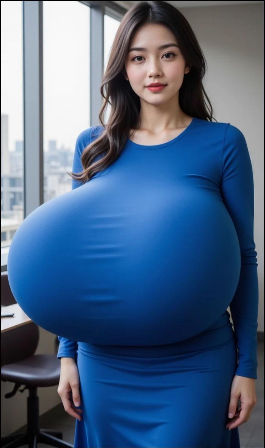 a woman is smiling while holding a blue and white baseball bat