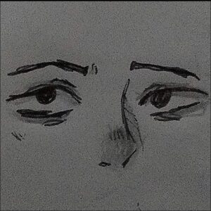 a painting of a person with a black and white background