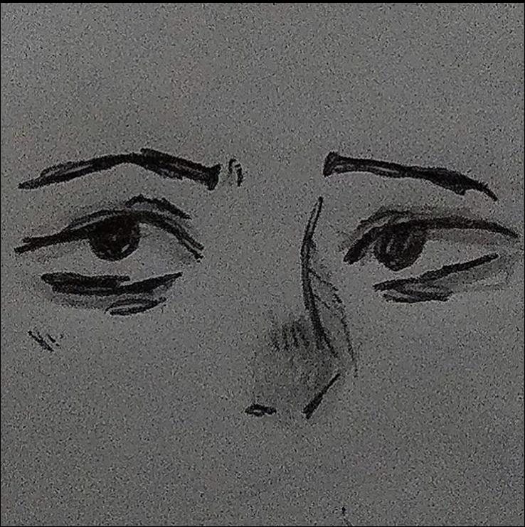 a painting of a person with a black and white background