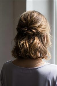 Back view of blonde hair styled up