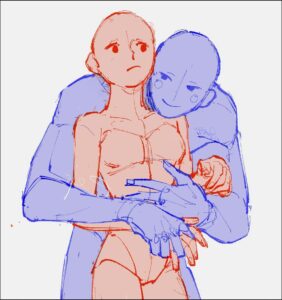 a woman holding a picture of a man in a bikini