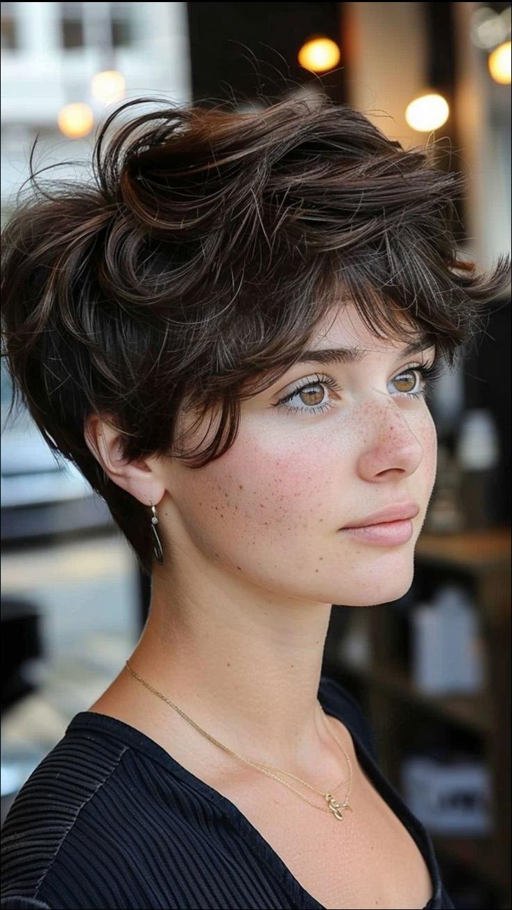 a woman with a black hair and a blue shirt