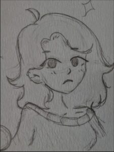 a painting of a person with a bird on their head