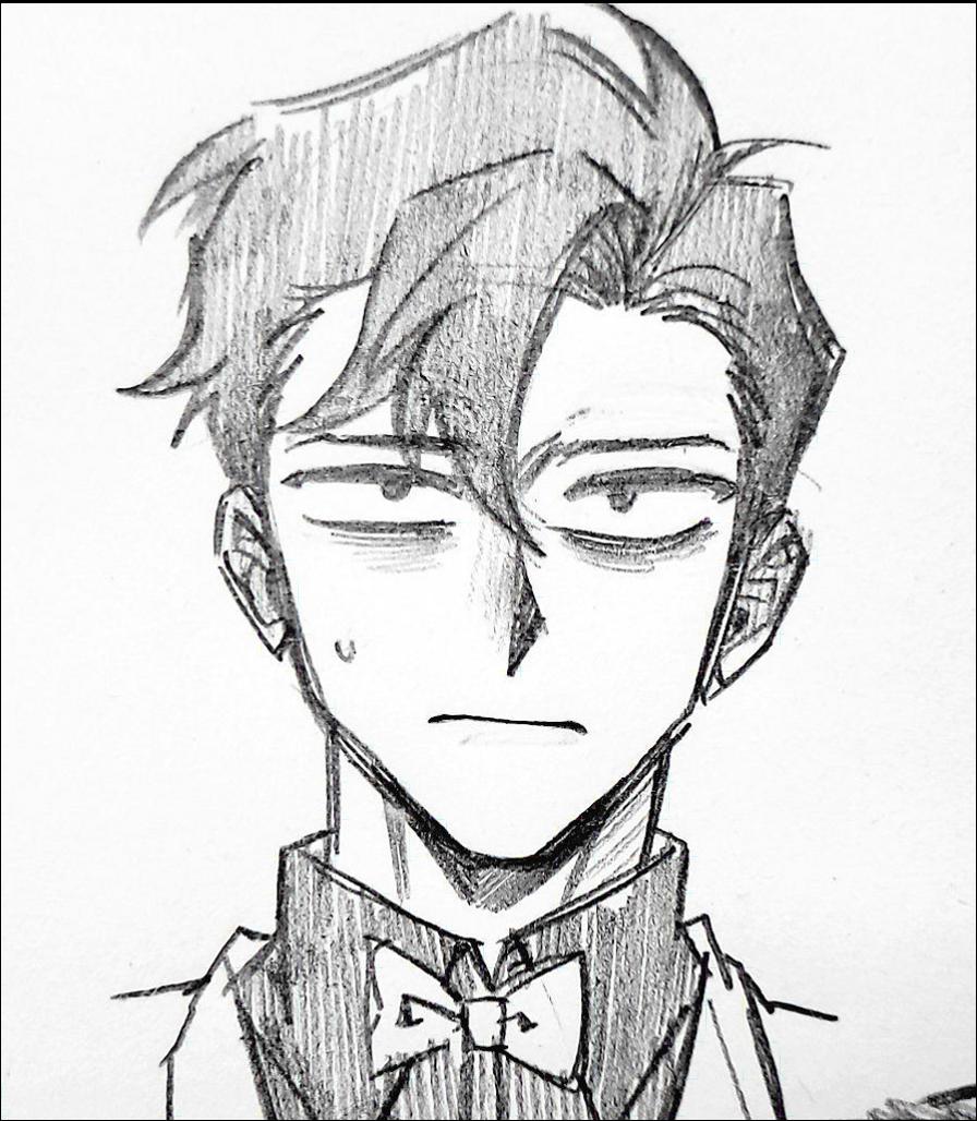 a painting of a man with a large head