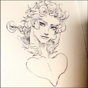 a painting of a man with a large, black bird on his head