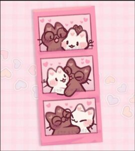 a small doll is holding a pink and white toy