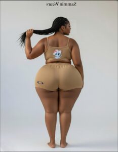 a woman in a bikini holding a large object