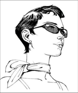 a painting of a man with a bird on his head