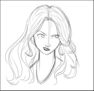 a painting of a woman with a black hair