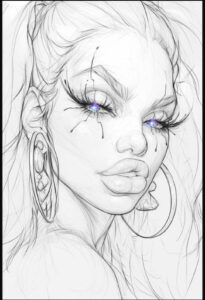 a painting of a woman with a large head