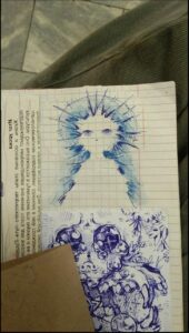 a painting of a person with a book