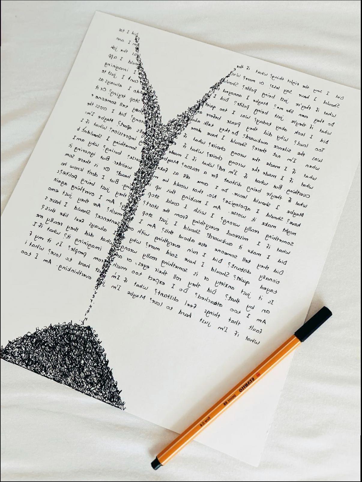 a drawing of a person on a white sheet