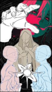 a painting of a cat and a dog