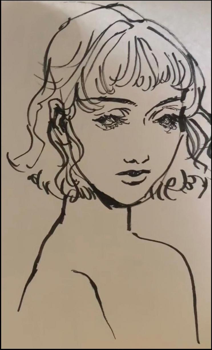 a painting of a woman with a bird on her head