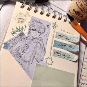 a drawing of a person on a board