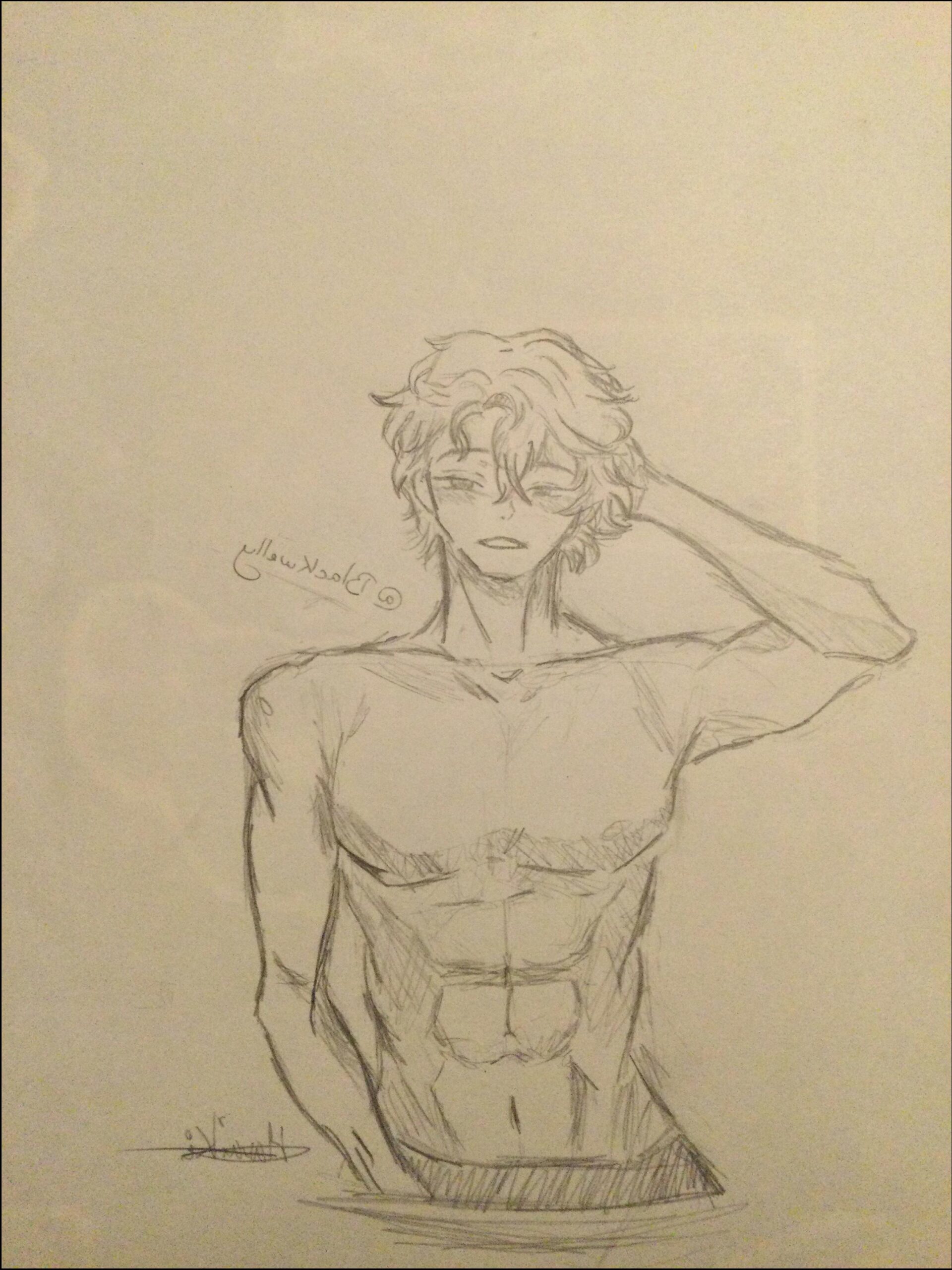 a painting of a man in a black and white photo