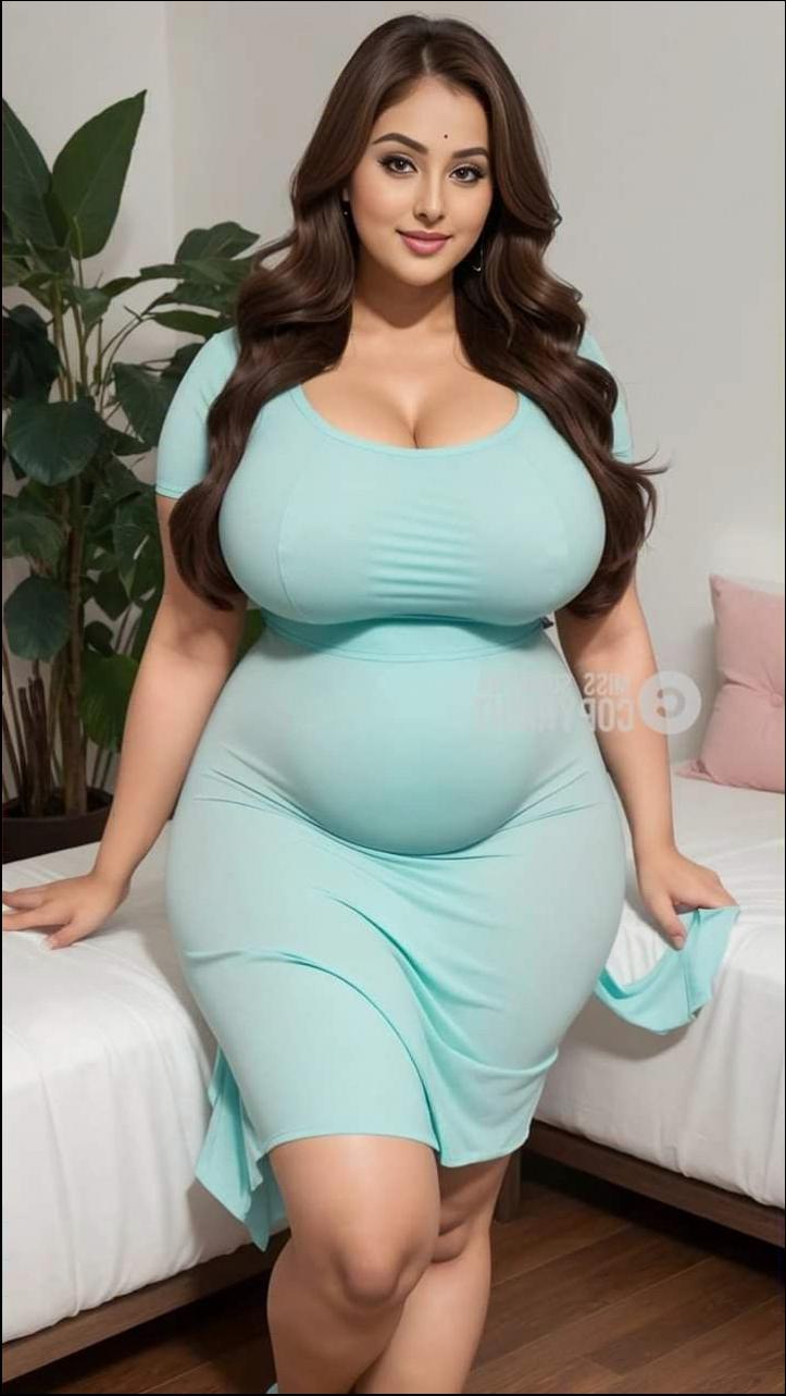 a woman in a blue top and a blue skirt