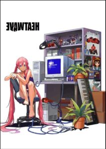 a woman is sitting on a tv and a tv monitor