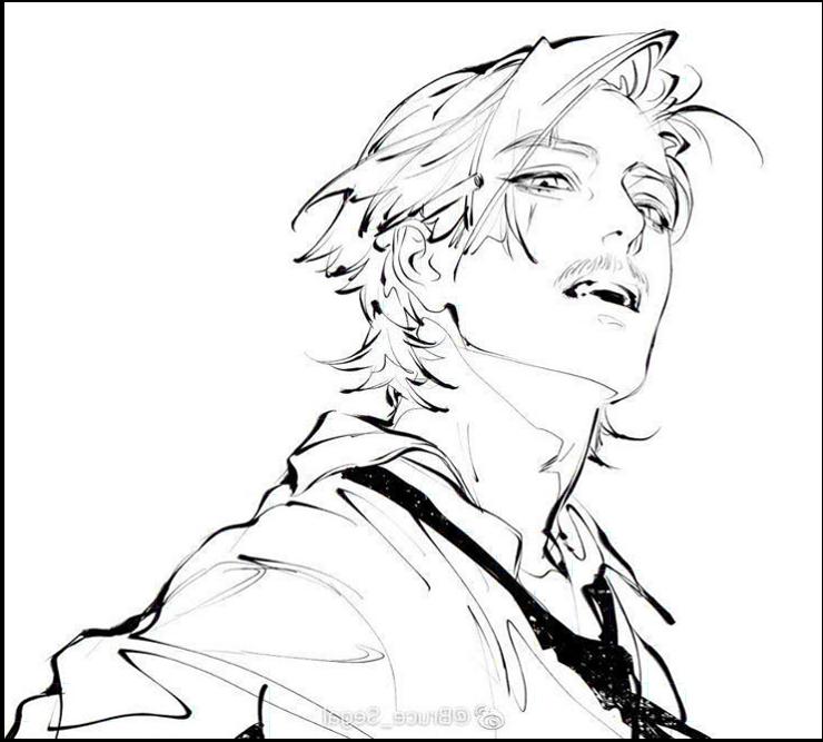 a painting of a man with a black and white striped shirt