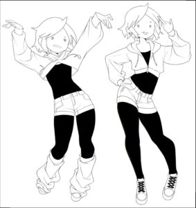 two photos of a woman dressed in white and black