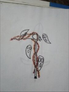 a painting of a man with a clock on his head