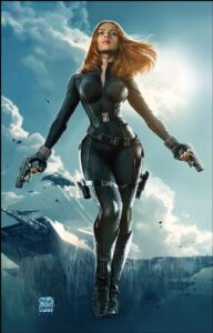 a woman is jumping high on a mountain