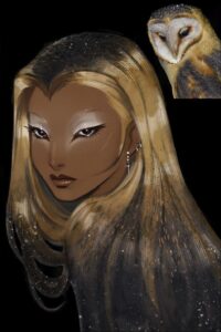 a painting of a woman with a cat on it