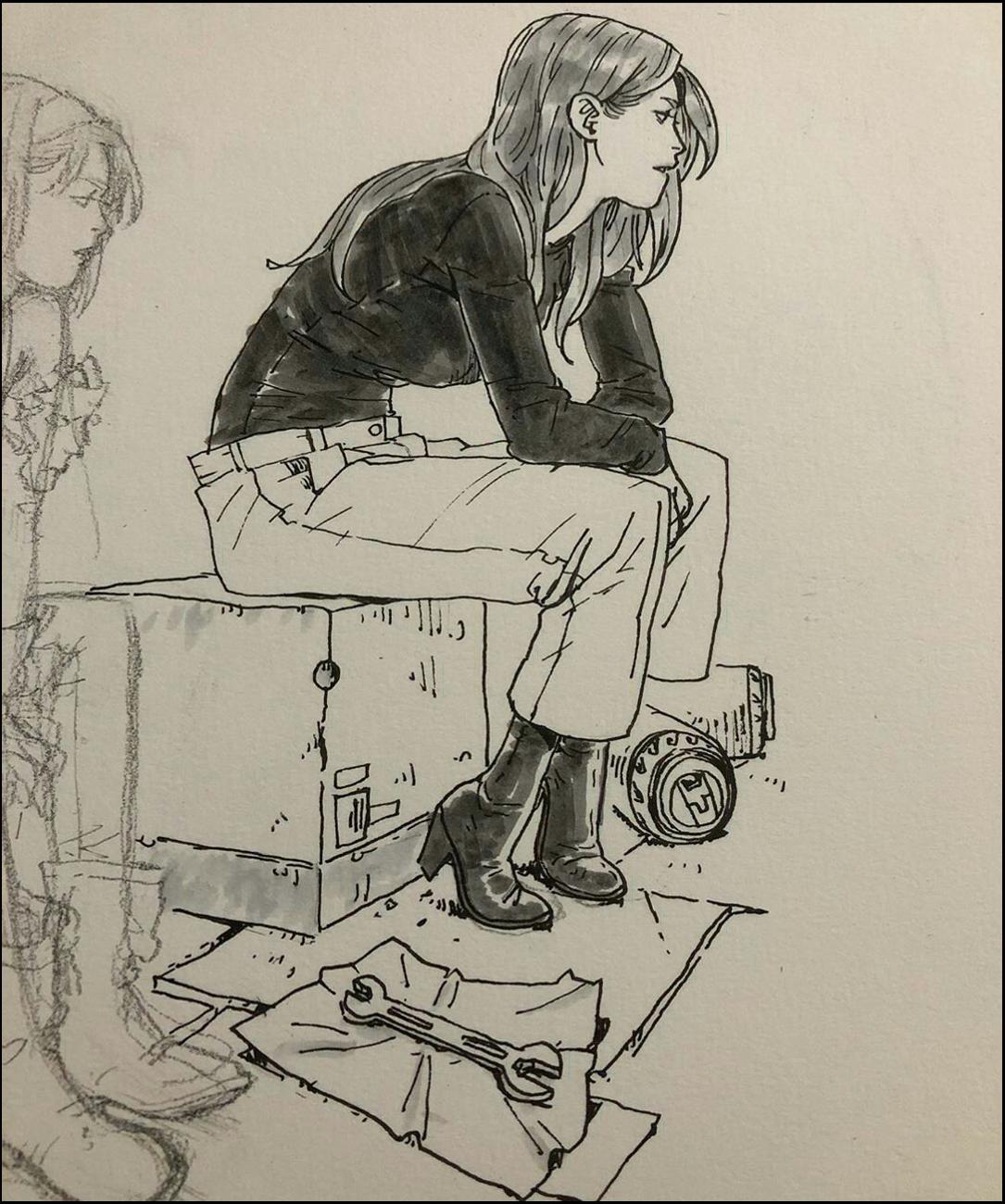 a painting of a man sitting on a bench