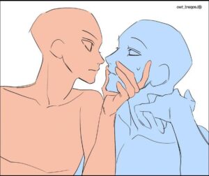 a woman is sitting on a wall with a picture of a man