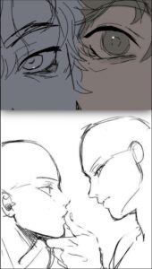 two photos of a person with a pair of scissors