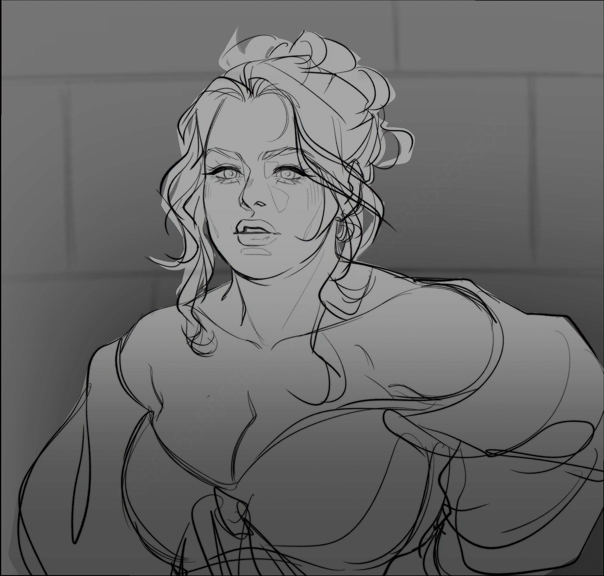 a painting of a woman with a flower in her hair