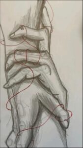 a painting of a man in a black suit