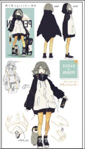 a collage of photos of a woman dressed in a black and white outfit