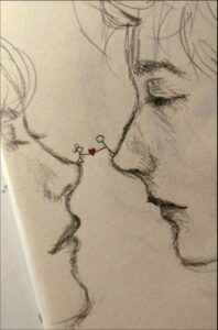 a painting of a painting of a person on a white board