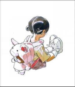 a painting of a person holding a stuffed animal