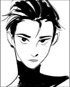 a painting of a woman with a black head